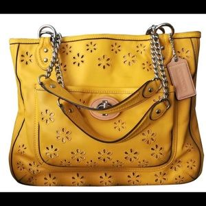 COACH Daisy Floral Yellow Eyelet Leather Purse